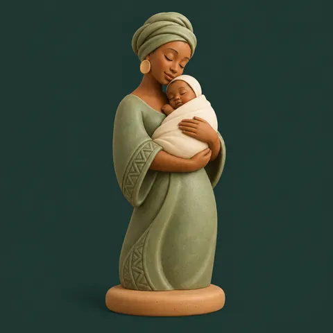 Illustration en relief d’une mère tenant son bébé.